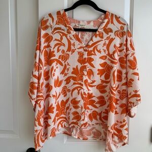 Christian Siriano Linen Blend Tropical Floral Blouse M